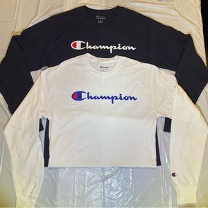 Champion Long Sleeve tshirt 2pack bundle, Men’s MED, navy & white